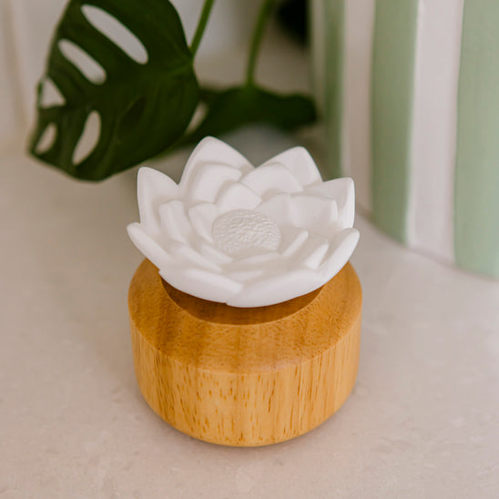 Ceramic Lotus Flower Diffuser with Wooden Base